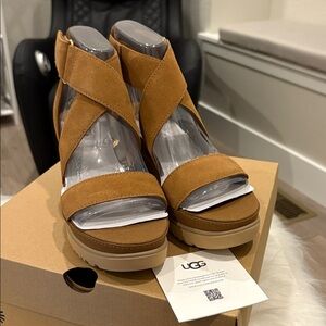 NIB UGG Women’s Ileana Ankle Wedge Sandal Slides Shoes Chesnut size 9